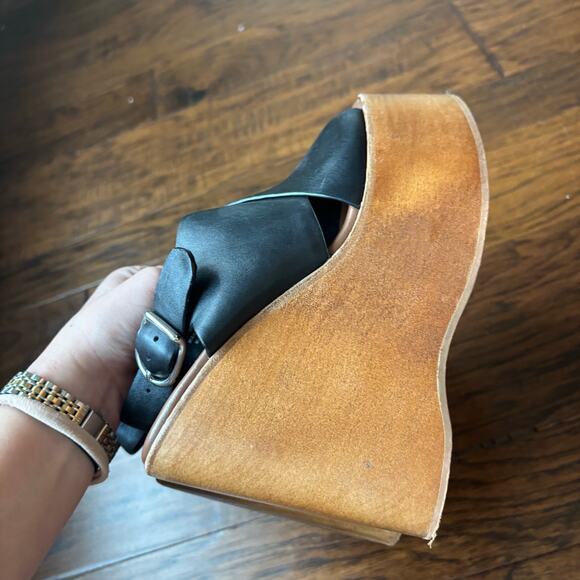 Jeffrey Campbell Fiddle Platform Wedge Heels Sz 6 Black Slingback - Picture 4 of 14